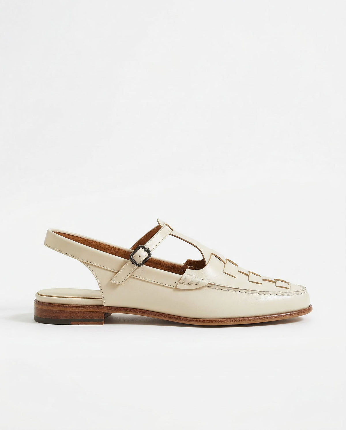 Woven leather slingback sandal in Ivory