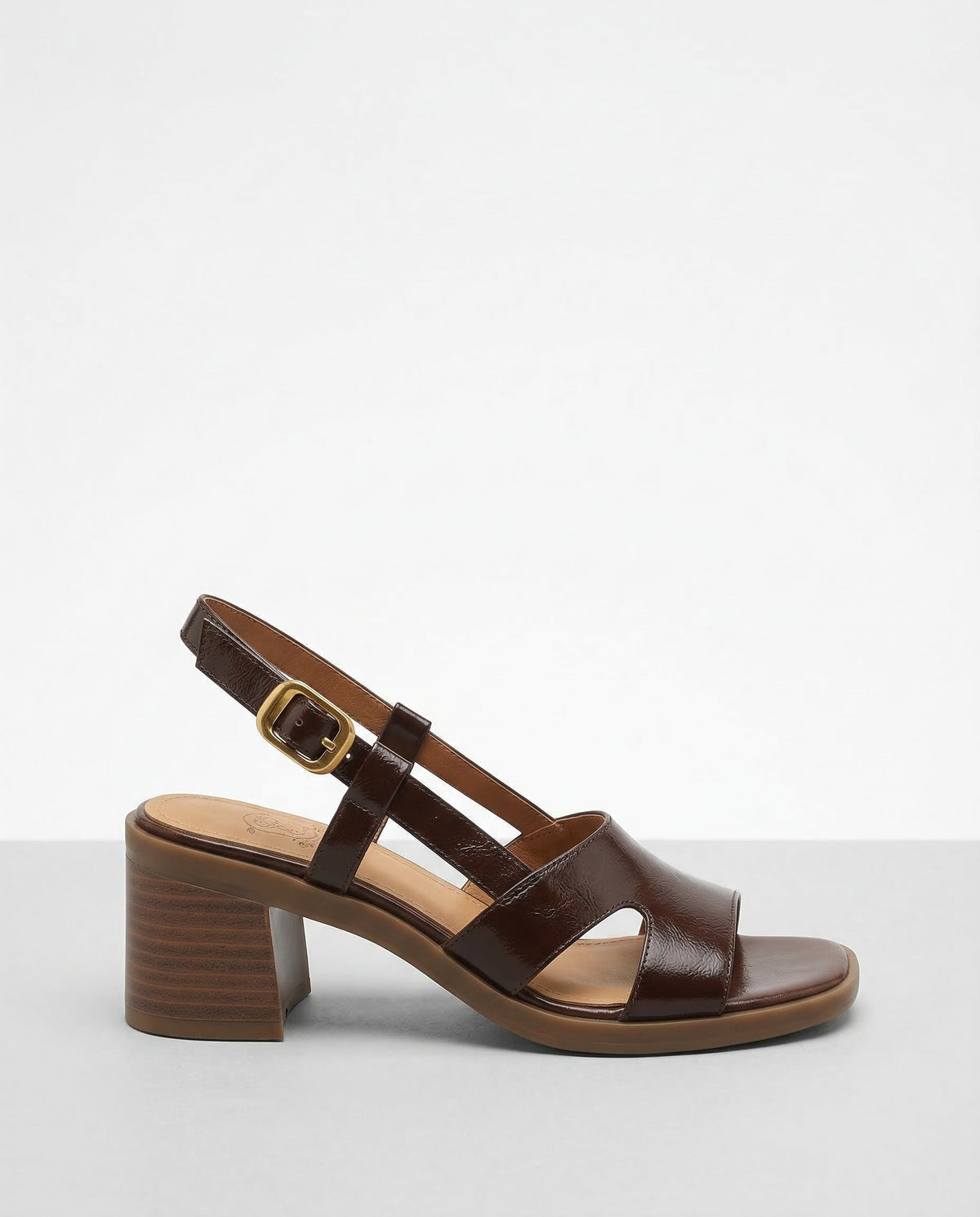 Square toe leather slingback in Brown