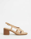 Square toe leather slingback in Beige