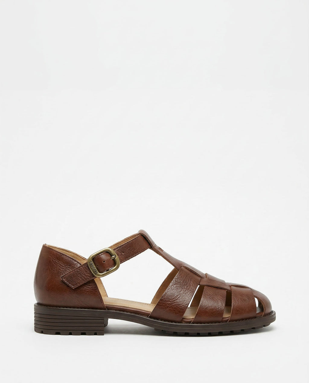 Handwoven leather T-strap sandal in Brown