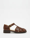Handwoven leather T-strap sandal in Brown
