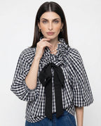 Ruffle collar bow tie blouse, detail view 5