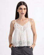 Sheer lace-trim cotton cami, detail view 7