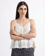Sheer lace-trim cotton cami, detail view 5
