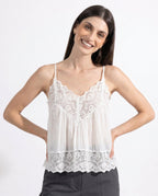 Sheer lace-trim cotton cami, detail view 4