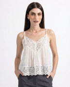 Sheer lace-trim cotton cami, detail view 6