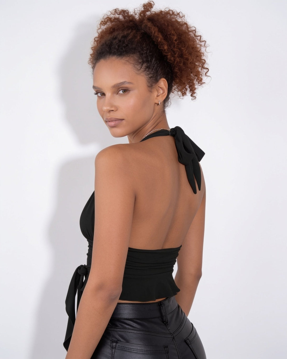 Halter wrap peplum top, detail view 4