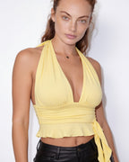 Halter wrap peplum top, detail view 3