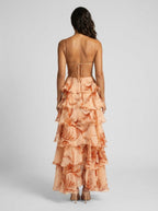 Orange beaded butterfly ruffle maxi dress, view 3