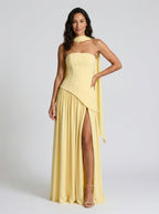 Strapless draped maxi dress with side slit