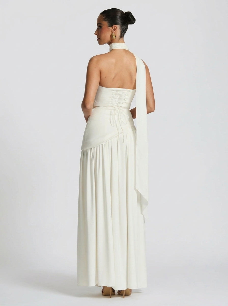 Strapless draped maxi dress with side slit, view 14