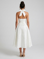 Floral jacquard halter midi dress with tulle skirt, view 11