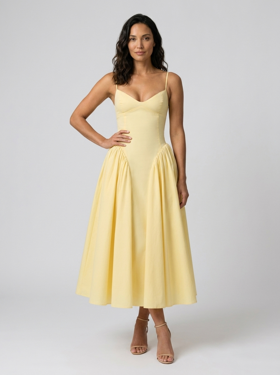 Dropped-waist midi dress with pockets