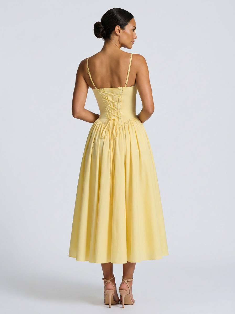 Dropped-waist midi dress with pockets, view 2