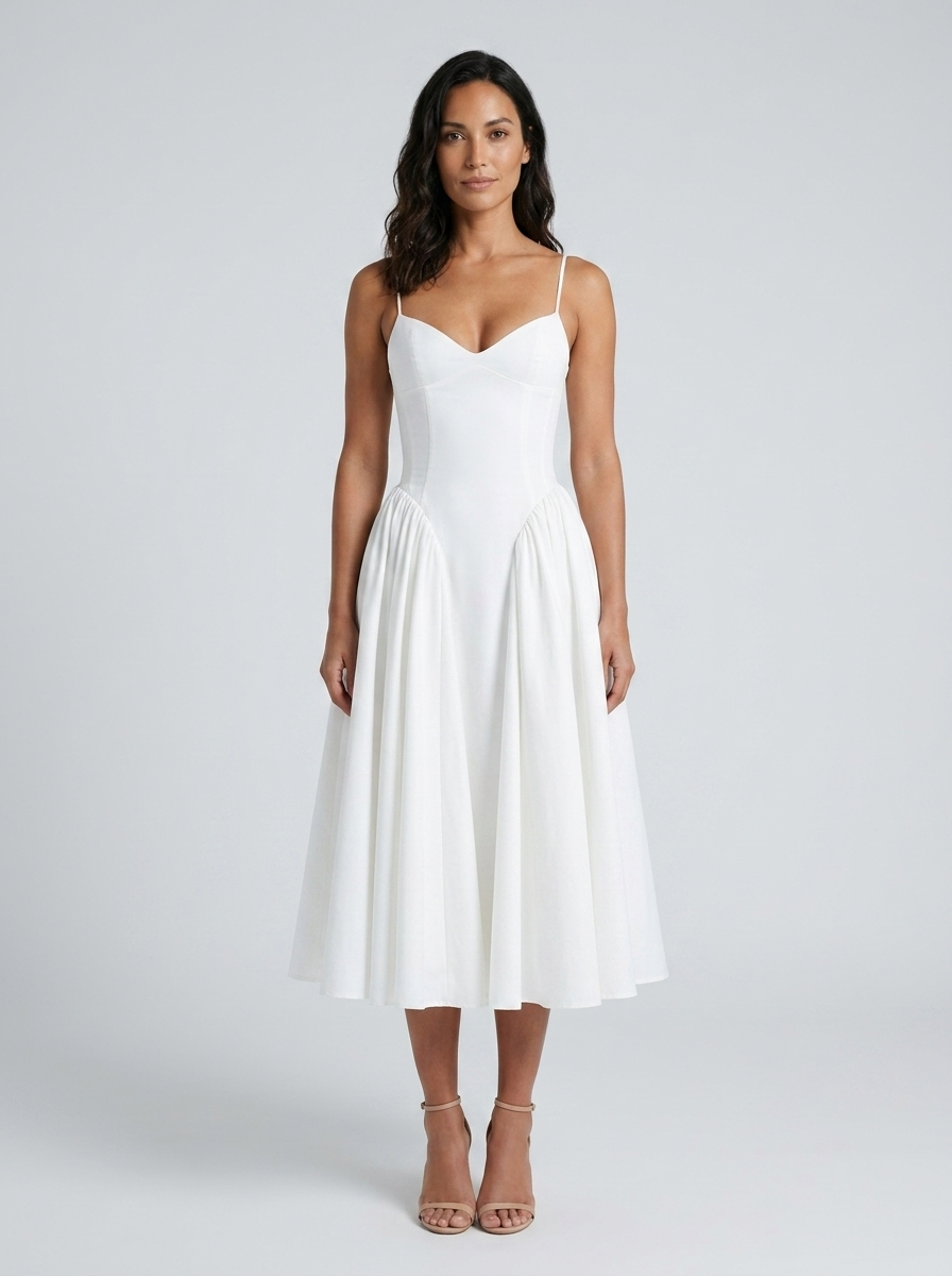 Dropped-waist midi dress with pockets, view 3