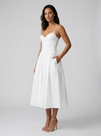 Dropped-waist midi dress with pockets, view 4