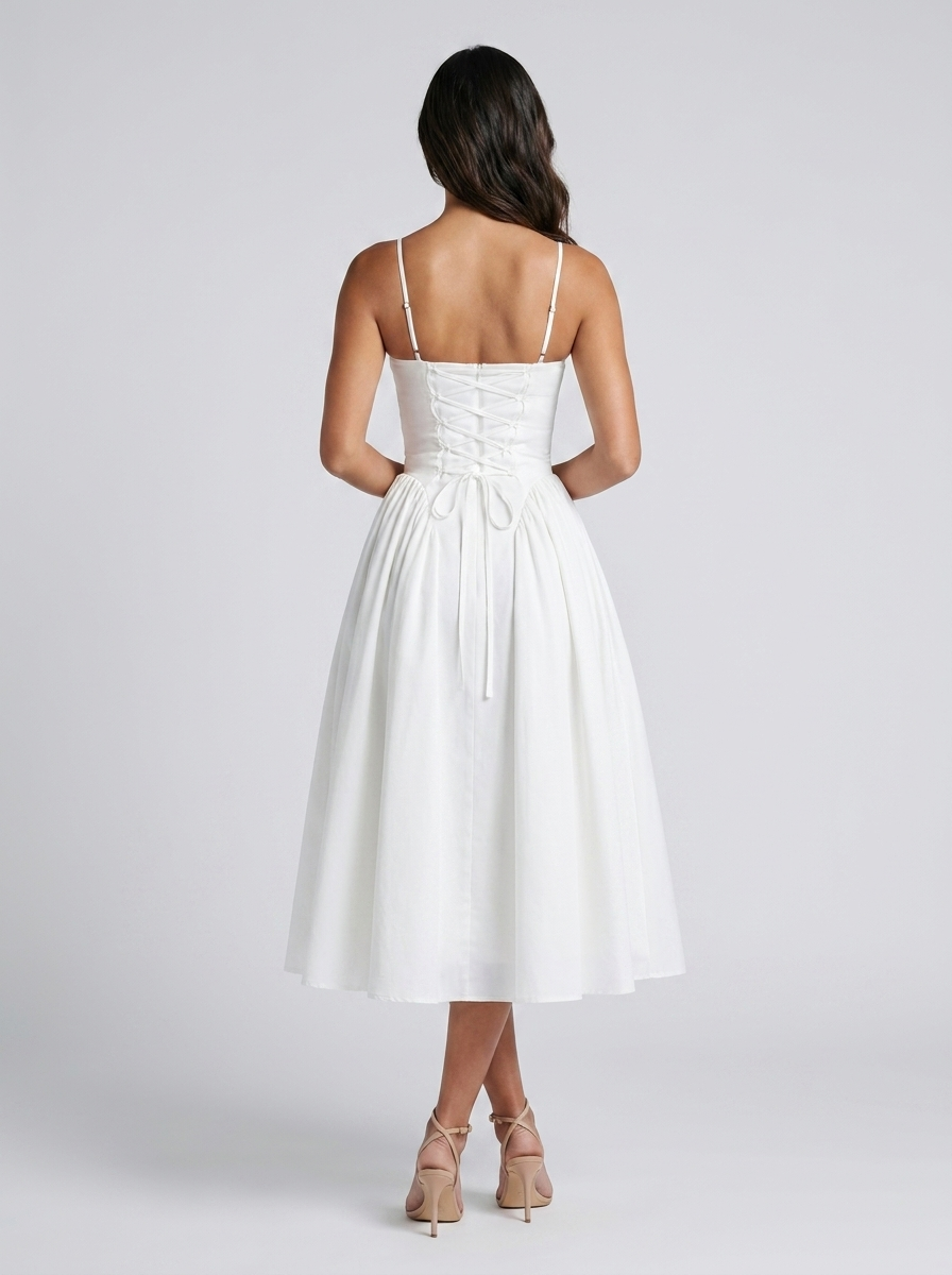 Dropped-waist midi dress with pockets, view 5