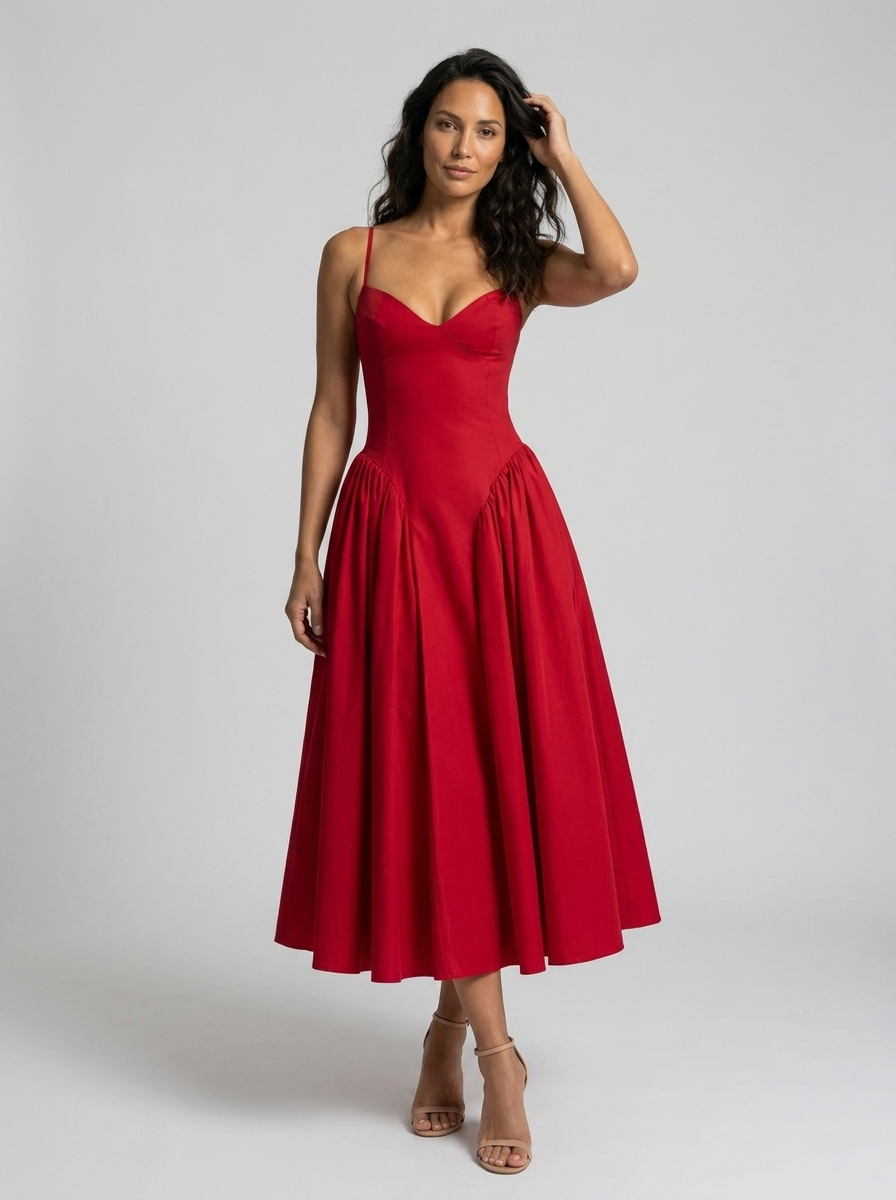 Dropped-waist midi dress with pockets, view 6