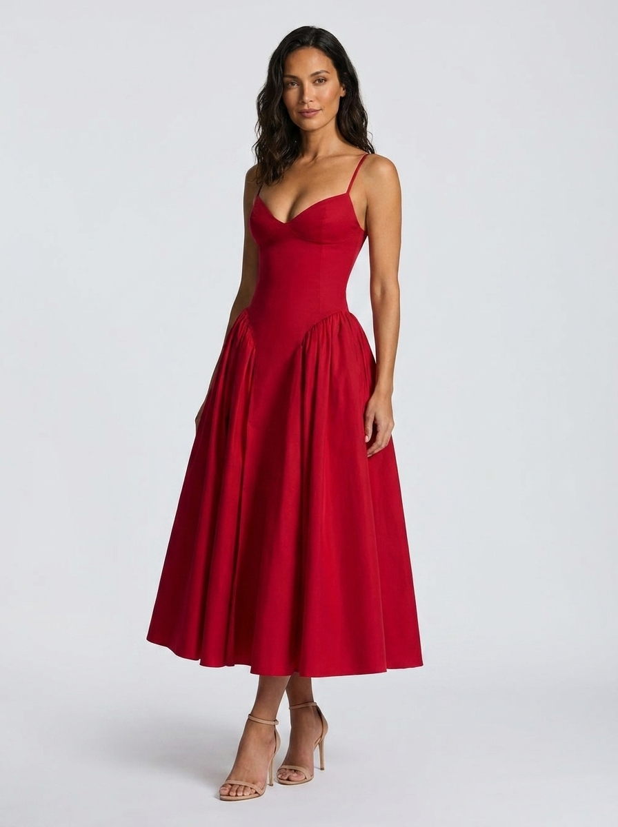 Dropped-waist midi dress with pockets, view 7