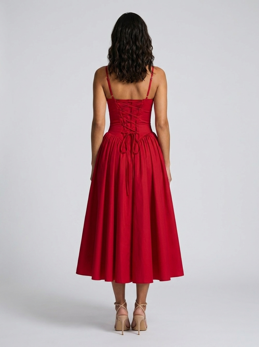 Dropped-waist midi dress with pockets, view 8