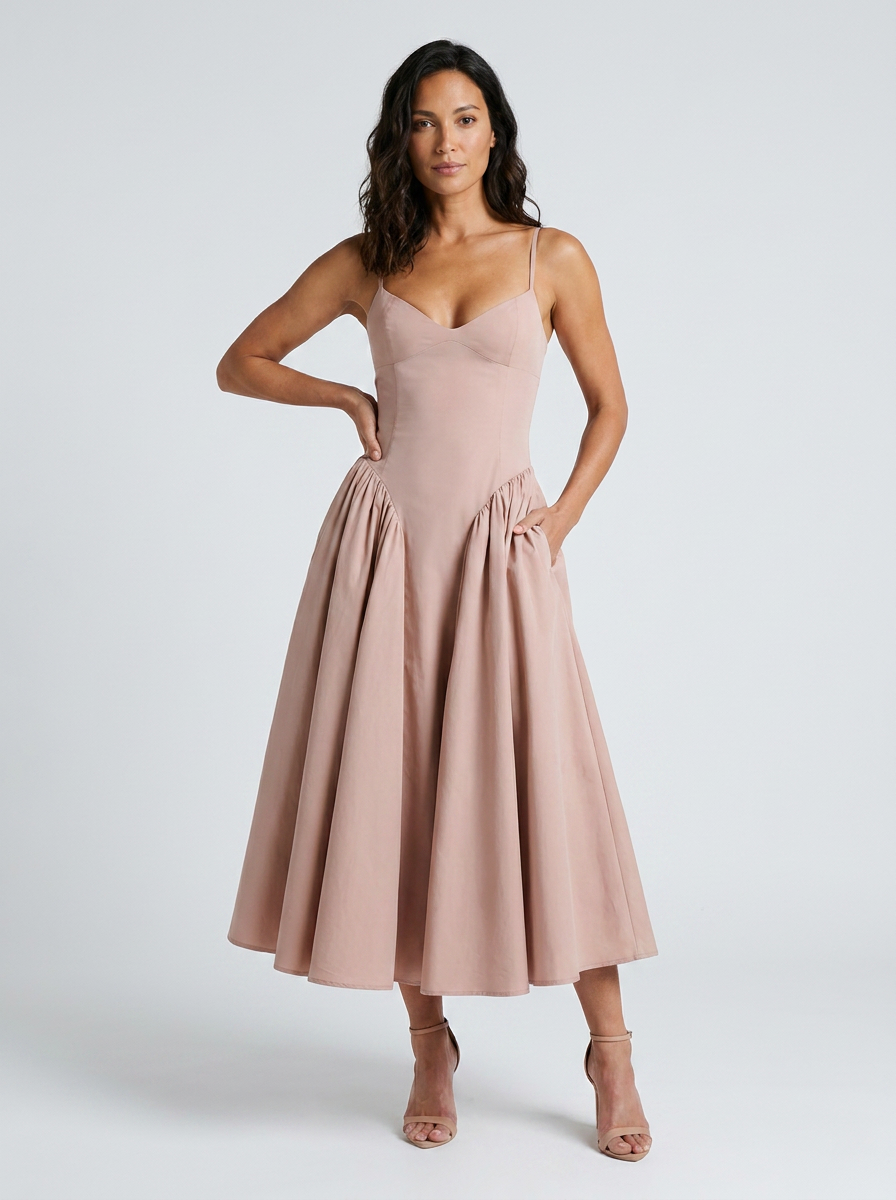 Dropped-waist midi dress with pockets, view 9
