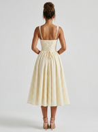Gingham midi dress with lace-up back, view 6