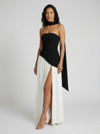 Strapless draped maxi dress with side slit, view 32