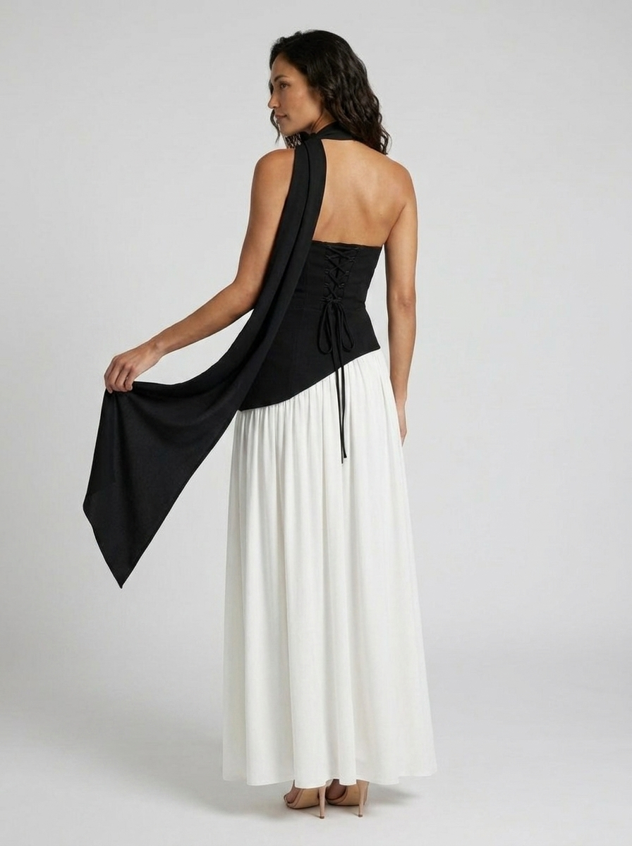 Strapless draped maxi dress with side slit, view 33