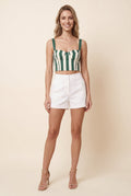 Green and white striped poplin corset crop top