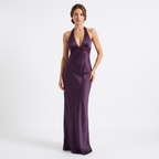Purple satin halter maxi dress, alternate view 4