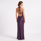 Purple satin halter maxi dress, alternate view 2