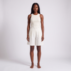 White high-waisted linen blend wide-leg shorts, alternate view 2