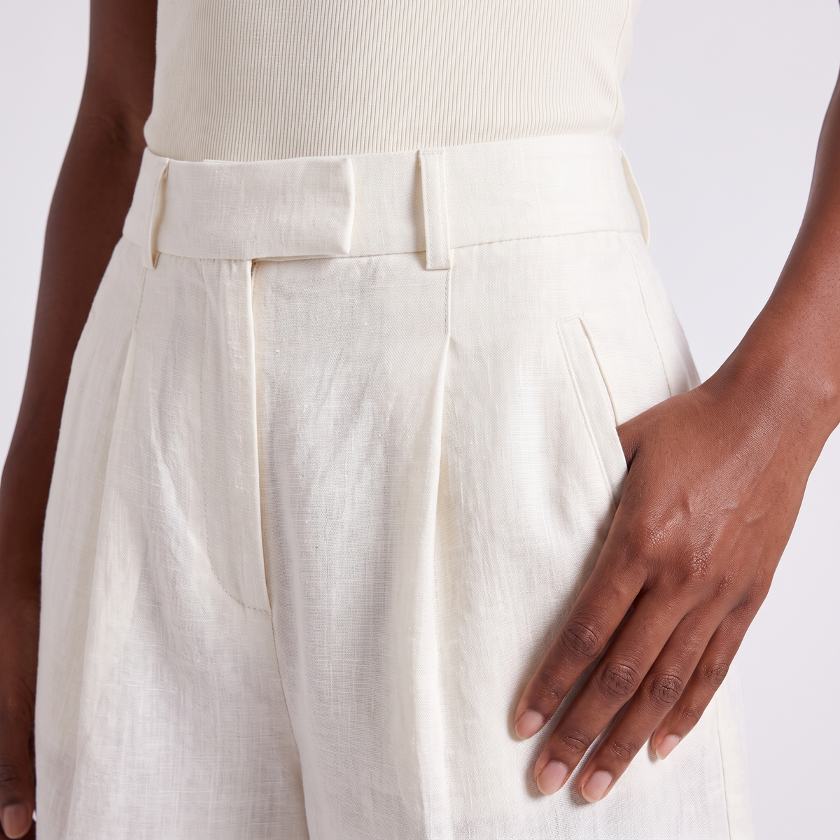 White high-waisted linen blend wide-leg shorts, alternate view 4