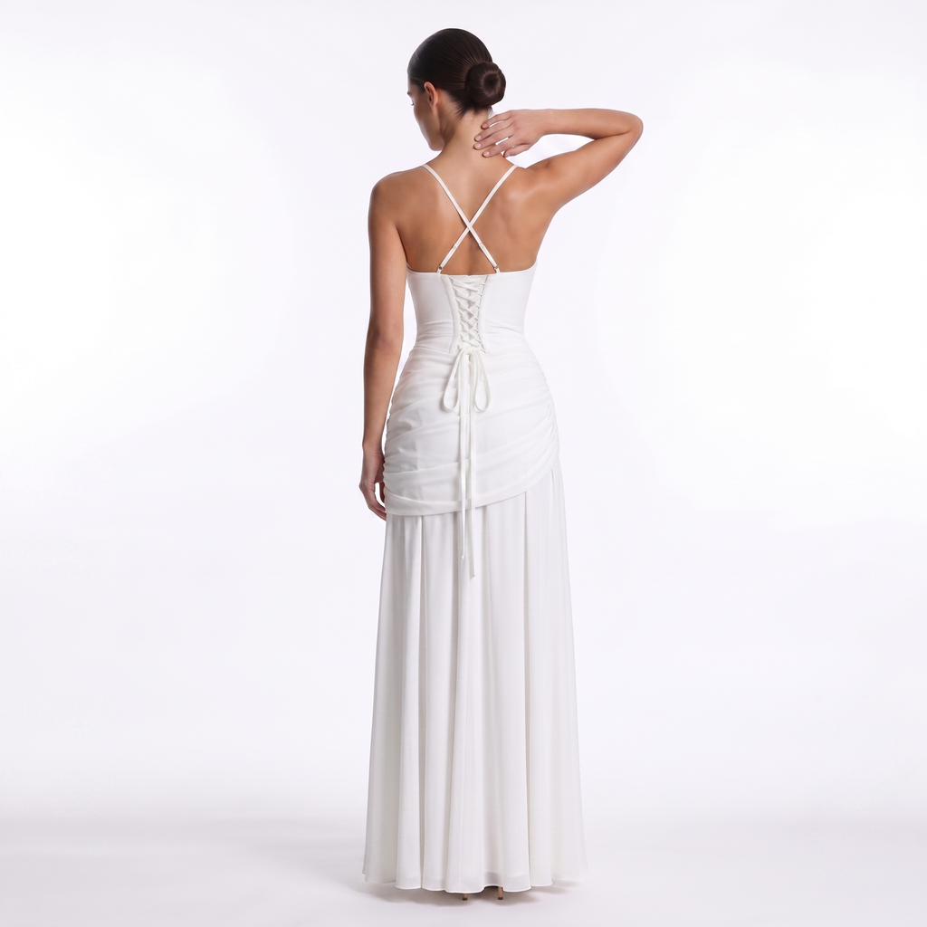 Chiffon maxi dress with lace-up back, alternate view 4