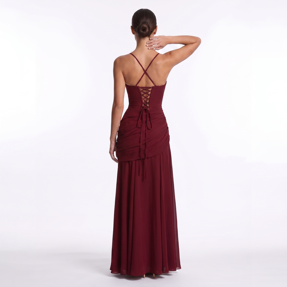 Chiffon maxi dress with lace-up back, alternate view 18
