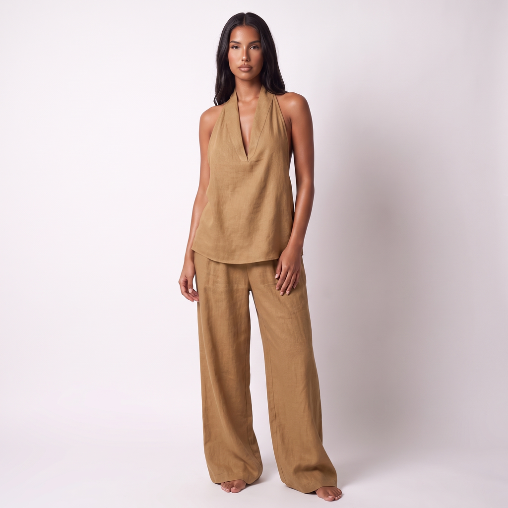 Linen-look sleeveless two-piece set