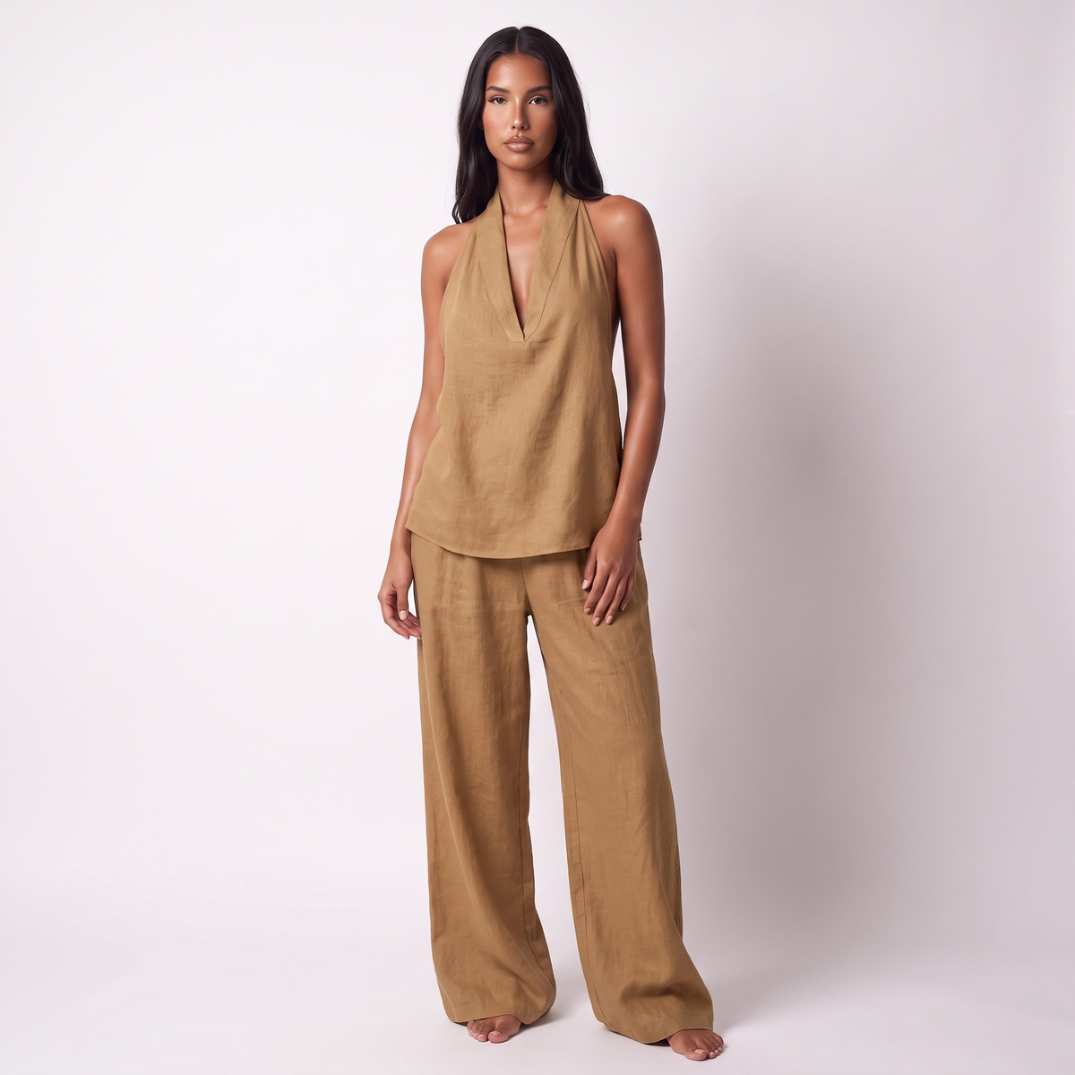 Linen-look sleeveless two-piece set