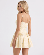 Butter yellow floral sweetheart mini dress, view 2