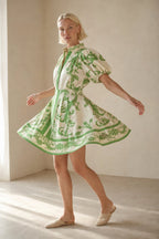 Floral linen blend puff sleeve two-piece set, detail view 2
