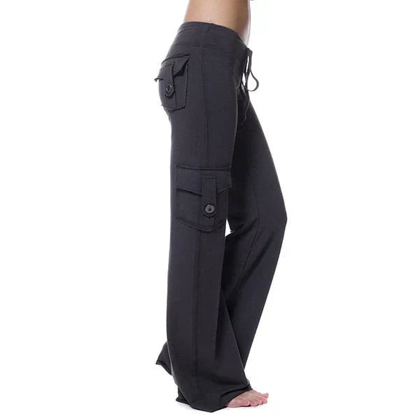 Sorte bootcut cargo bukser til damer