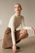 High-waisted merino wool mini skirt in Camel