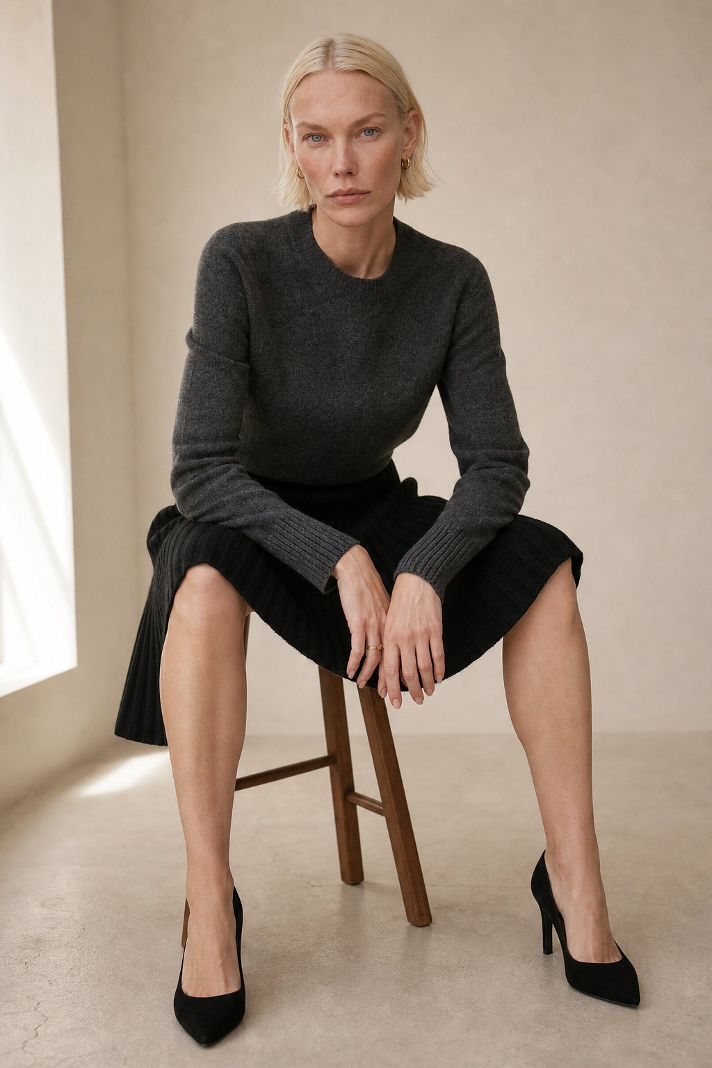 High-waisted merino wool mini skirt, detail view 4