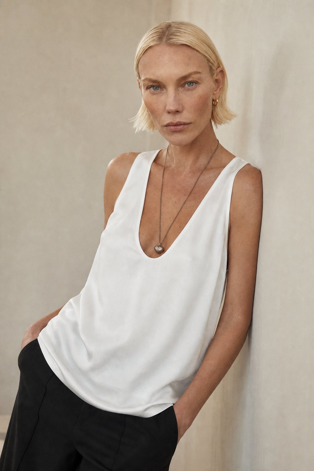 Draped U-neck satin tank top, detail view 2