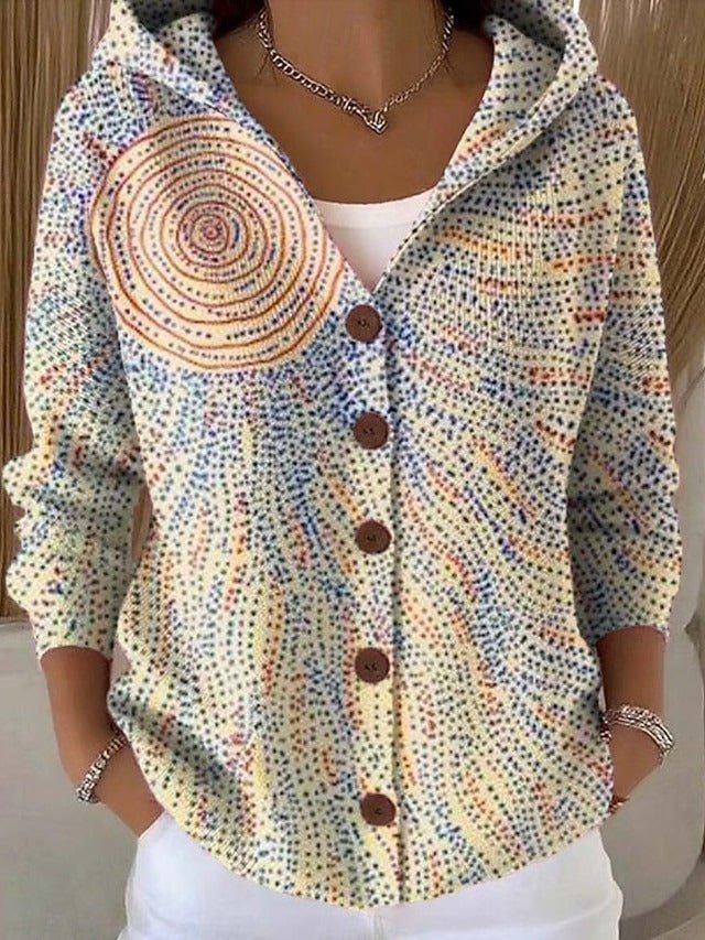 Farverig Patchwork Cardigan med Hætte til Damer – set fra siden