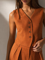 Linen blend vest and trouser set, detail view 3