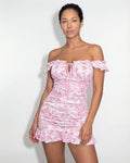 Off-the-shoulder ruched mini dress in Pink