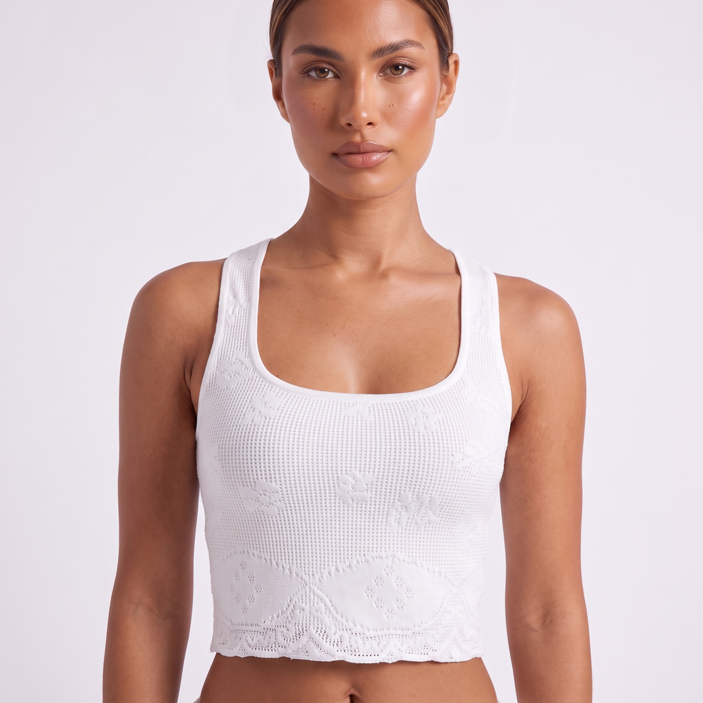 White square-neck top and fishtail midi skirt set, alternate view 2