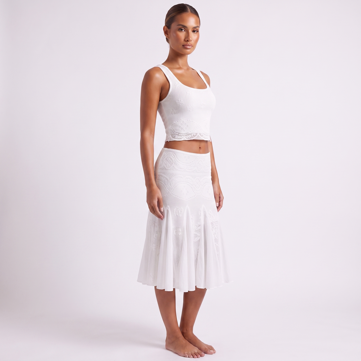 White square-neck top and fishtail midi skirt set, alternate view 4