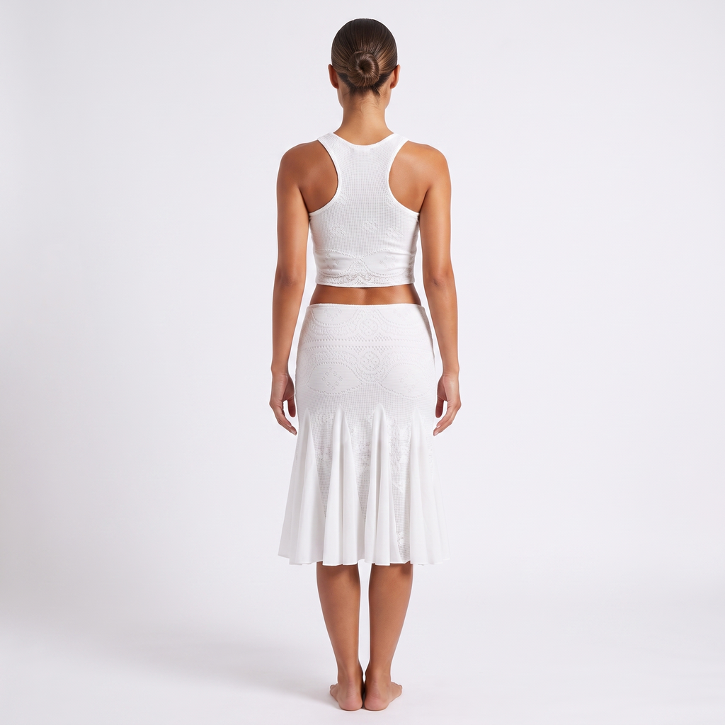 White square-neck top and fishtail midi skirt set, alternate view 5