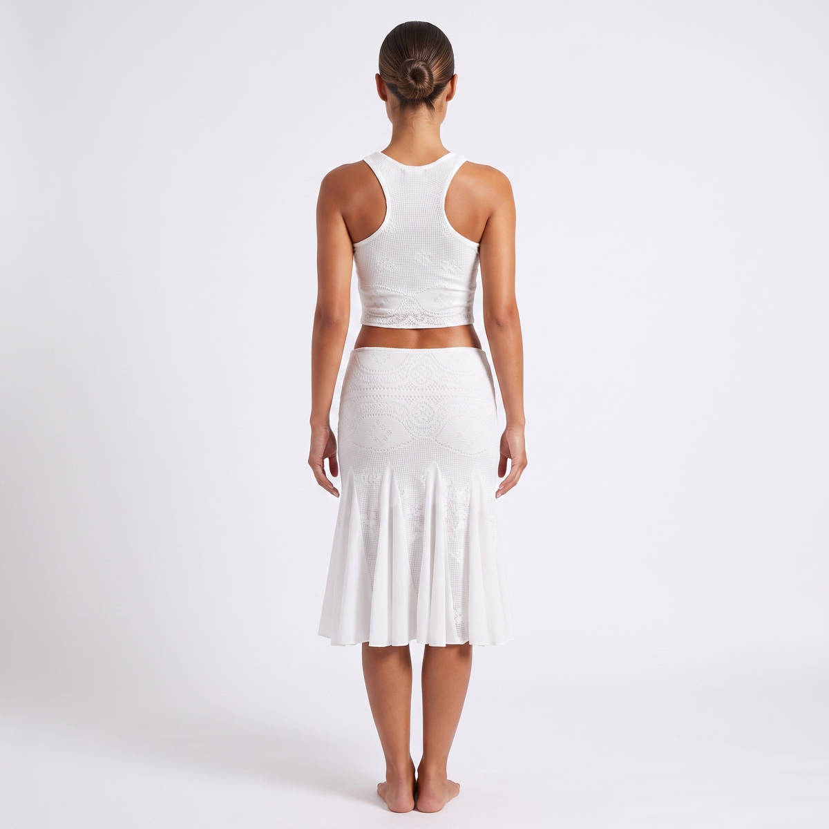 White square-neck top and fishtail midi skirt set, alternate view 5